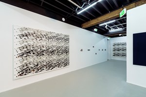 Artspace, Tanya Goel, 'Index: pages (builders drawing)' (2018). Neel blue chalk pigment, cotton construction thread. Installation view: 21st Biennale of Sydney, Artspace, Sydney (16 March–11 June 2018). Courtesy the artist and Galerie Mirchandani + Steinruecke, Mumbai. Photo: Document Photography.